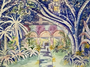 K C JONES Painting ROYAL HAWAIIAN HOTEL Waikiki Honolulu Hawaii Tropical Pink - Picture 1 of 7
