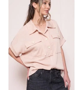 Bucket List Cream Oversized Boxy Short Sleeve Pullover Top, Women's Size Small - Picture 1 of 12