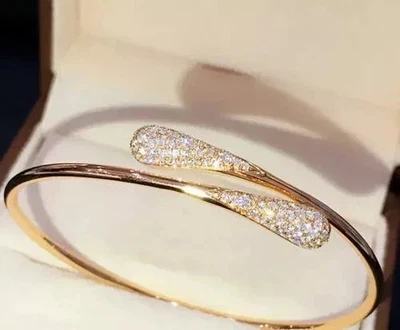 Brazalete para mujer Moissanite real de 7,00 quilates de corte redondo enchapado en oro amarillo de 14 k Foto 1 de 4