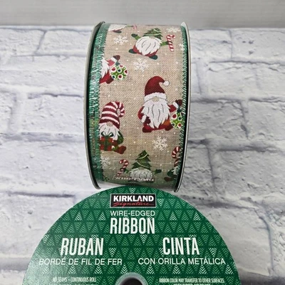 50 yards Gnome Wire Edge Holiday Ribbon Ornaments Santas Candy Canes Snowflakes - Image 1 of 4