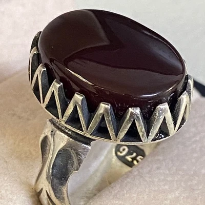 Anillo único de plata de ley 925 para hombre Kapidy yemení ágata piedra Aqeeq عقيق كبدي Foto 1 de 4