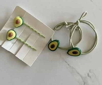 Juego de 2 corbatas de pelo de aguacate y horquillas versátiles pulsera elástica con dije Foto 1 de 4