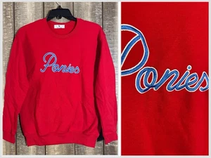 SMU Mustangs Ponies Embroidered Red Crewneck Sweatshirt Women’s Large USA Made - Picture 1 of 8