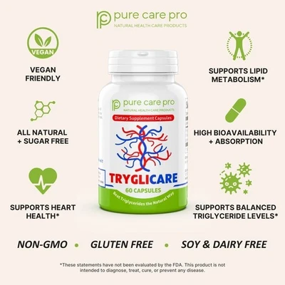 Suplemento natural de suporte cardíaco para redução de triglicerídeos TRYGLICARE #1 60 ct - Imagem 1 de 4