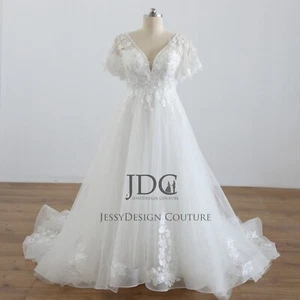 Brautkleid Hochzeitskleid Spitze Glitzer Übergröße Maßanfertigung Flügelärmel - Bild 1 von 11