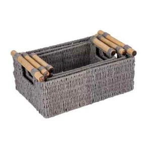 Decorative Woven Baskets Set of 3 Paper Rope Gray: Rectangle Storage,14.5x 9.5x6 - Picture 1 of 4