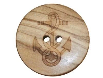 10 Stück Holz Knöpfe mit Anker Motiv 2 Loch aus europäischer Fertigung mit na... - Bild 1 von 4