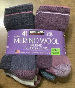 4 Pair Kirkland Signature Ladies' Merino Wool Blend Quarter Socks Size 5-10 NWT