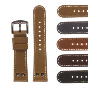 DASSARI Vintage Leather Pilot Watch Band Strap with Matte Black Rivets - Picture 1 of 19