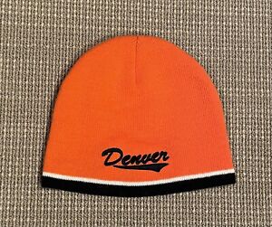 Denver Script Orange Navy Stretch Acrylic Beanie Hat Cap Broncos 