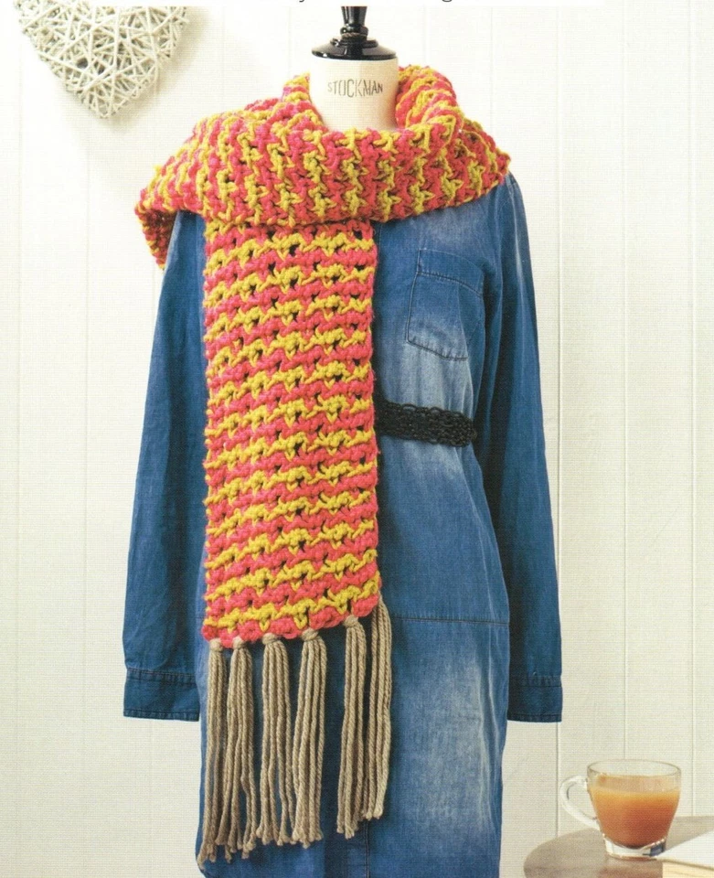 Textured Scarf With Tassels Chunky Knitting Pattern - Image 1 of 1