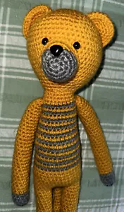 Stuffed Yellow Gray Bear Handmade Crochet Baby Gift Plush Toy Nursery Decor - Picture 1 of 7