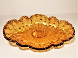 RARE Amber Antique EAPG Greentown Glass CORD DRAPERY 9.25" Pickle Dish - Picture 1 of 3