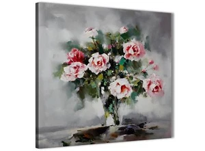Pink Grey Flowers Painting Abstract Dining Room Canvas Wall Decor 1s442l - 79cm - Picture 1 of 4