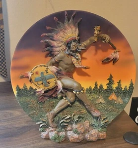 Beautiful 8” Native American Indian Warrior-  3D TABLE ART SCULPTURE PLATE - Picture 1 of 3