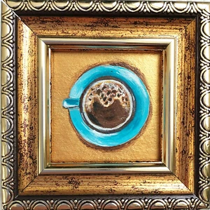 Coffee oil Painting gold original art framed morning coffee painting original - Picture 1 of 8