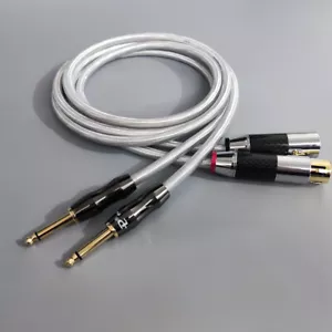 Pair Silver Plated  XLR Male female to 6.35mm 1/4" TRS Stereo Cable Microphone - Picture 1 of 12