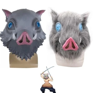 Anime Demon Slayer Hashibira Inosuke Latex Mask Helmet Pig Head Cosplay Props - Picture 1 of 11