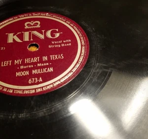 78RPM King Moon Mullican - Left My Heart in Texas /Sweeter than the Flowers, VV+ - Picture 1 of 3