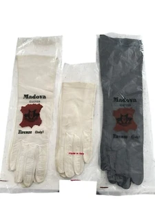 NEW Madova Set Of 3 Gloves Soft Leather 100% Silk Lined Made in Italy Whit Black - Picture 1 of 10