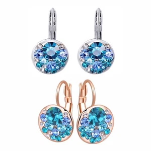 Aqua Blue Purple Crystal Earrings Mickey Style - Picture 1 of 2