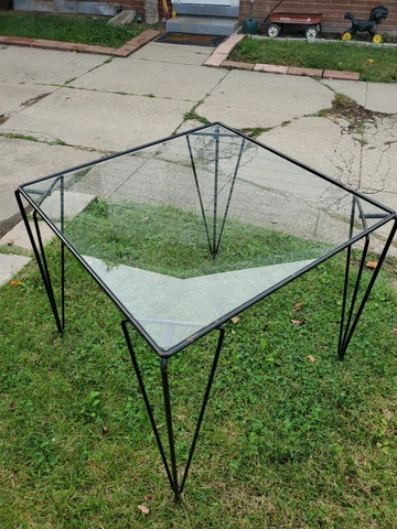 Vintage MCM Hair Pin Leg Table w/Glass Insert Top Hairpin Leg Dining Table Cover