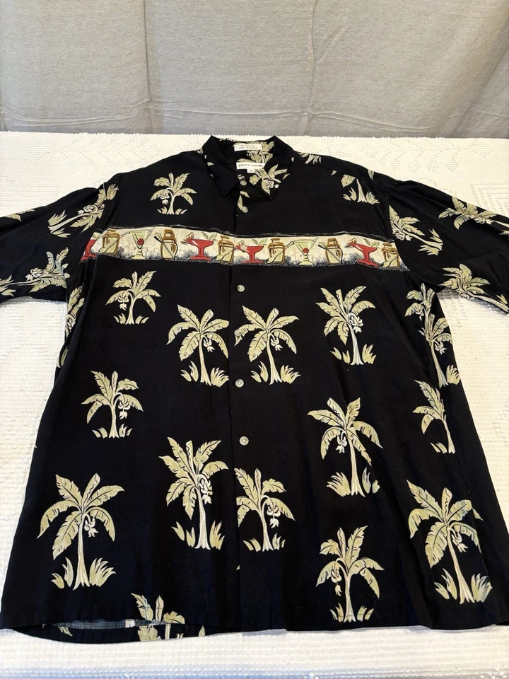 Vtg. Men’s L Pierre Cardin 100% Rayon Hawaiian Shirt SS Retro Drinks Palm Trees - Image 1 of 4