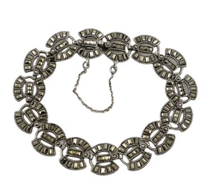 Pulsera de cadena con panel de marcasita de plata de ley de 7,5" - Imagen 1 de 4