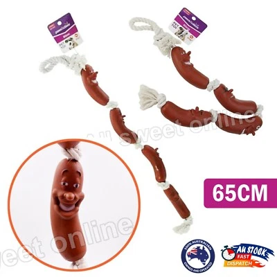 Pet Toy Latex 65cm Soft Dog Chew Rope Toy Sausage Pet Dental Health Non-Toxic AU - image 1 of 4