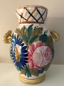 Jarrón floral vintage de cerámica pintado a mano con mango mediados de siglo Italia ¡GUAU! - Imagen 1 de 4