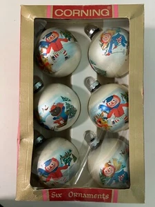 Vintage Corning Glass Christmas Tree Ornaments  6 in Box Kid & Animals (A61D) - Picture 1 of 12