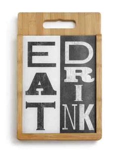 Eat Drink Wood and Glass Cutting Board Set Demdaco 1004180058 - Picture 1 of 3