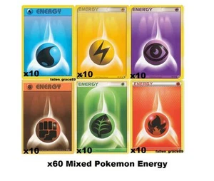 (60) Mix Pokemon Energy Cards Bundle Set! Fire, Water, Electric, Psychic Grass - Picture 1 of 1