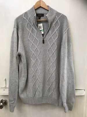 Suéter de punto grueso con cremallera Tasso Elba 1/4 para hombre talla L gris algodón nuevo con etiquetas Foto 1 de 4
