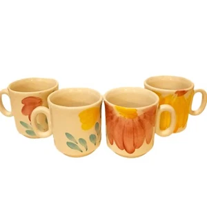 Pier 1 Coffee Cups Mugs Hand Painted Floral Made In Italy Multicolor Set Of 4 - Picture 1 of 12