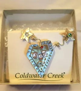 NUOVA SPILLA CUORE GIOIA TONO BRONZO A STRATI COLDWATER CREEK CON STRASS - Foto 1 di 5