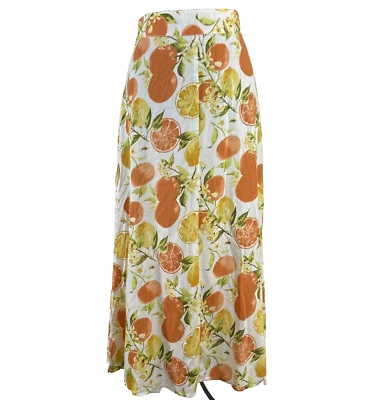 Falda Kactus Estampado Cítrico Línea A Talla L Rayón Cintura Elástica Tirar Largo Completo Foto 1 de 4