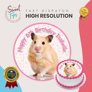 HAMSTER ROUND EDIBLE BIRTHDAY CAKE TOPPER DECORATION PERSONALISED - Picture 1 of 1