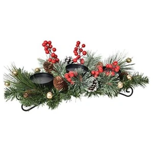 Christmas Candle Holder Centerpiece - Pine Cones and Red Green, Red, Gold - Picture 1 of 7