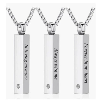 Urnen Halsketten Für Asche Feuerbestattung Memorial Edelstahl Würfel Anhänger - Bild 1 von 4