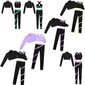 Kids Girls Tracksuit Shiny Suit Vest Outfit Workout Training Jazz Activewear - Picture 1 of 72