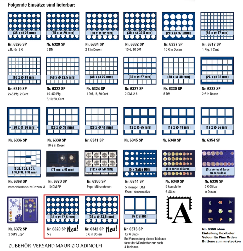SAFE Münzen Tableau Einsätze Münztableau für Kassetten/Koffer Einteilungen AUSWÄHLEN