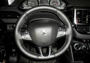 PEUGEOT 2008 COPRI VOLANTE SU MISURA VERA PELLE NERA CON CUCITURE GRIGIE - Afbeelding 1 van 2