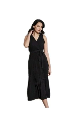 Vestido midi ELIE Elie Tahari negro sin mangas plisado envolvente sintético talla XS Foto 1 de 4