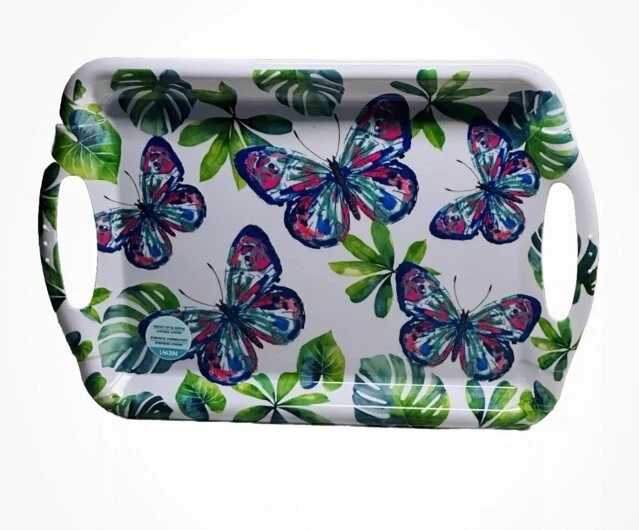 Large Melamine Handled Serving Tray Butterflies Pattern 19.25 x 11.5 NEW - Image 1 of 1