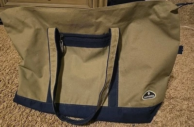 Samsonite Canvas Yacht Travel Tote Bag Weekender Foldable Beige Navy Large 24" - Image 1 of 4