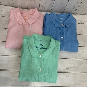 Lote de 3 camisas Tommy Bahama Sea Glass Breezer manga larga 100 % lino para mujer L - Imagen 1 de 24