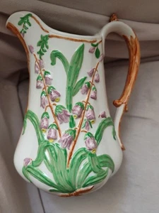 Vtg Floral Pitcher Ceramic Lavender Flowers 7"×4" - Picture 1 of 6