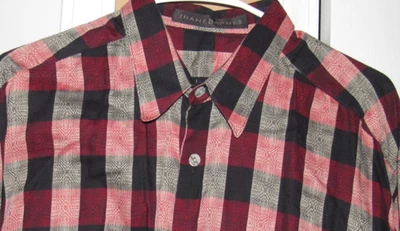 Camisa de Colección JHANE BARNES Para Hombre Grande Abotonada Algodón Negro Rojo Profundo Rojo Cuadros Foto 1 de 4