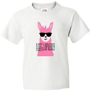Inktastic Keep Being Llamazing Pink Llama In Sunglasses Youth T-Shirt Positivity - Picture 1 of 7